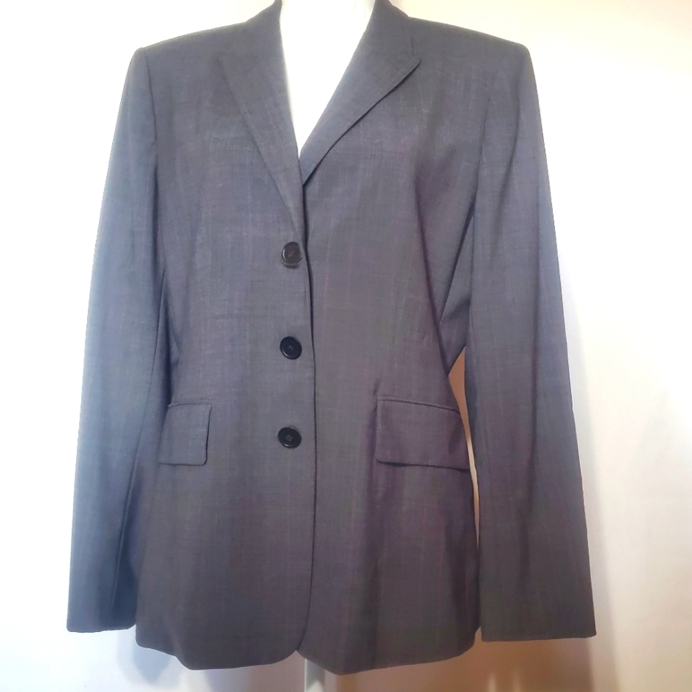 Women's Checkerboard Y2k 90's Wool Blend Blazer Anne Klien Jacket Stretch Sz 14